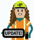Gif of construction worker holding flashing sign that reads UPDATE