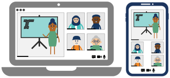 virtual event laptop and smartphone icon