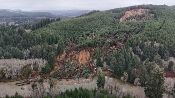 Photo of massive landslide on OR 229 taken Dec. 16, 2025.