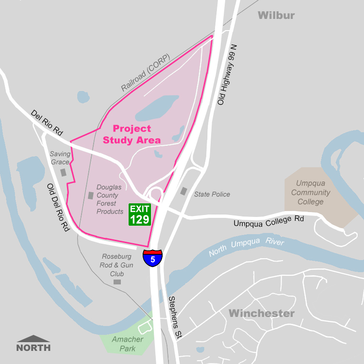 Map of study area near I-5 Exit 129