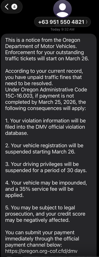 DMV Text Scam March 2026