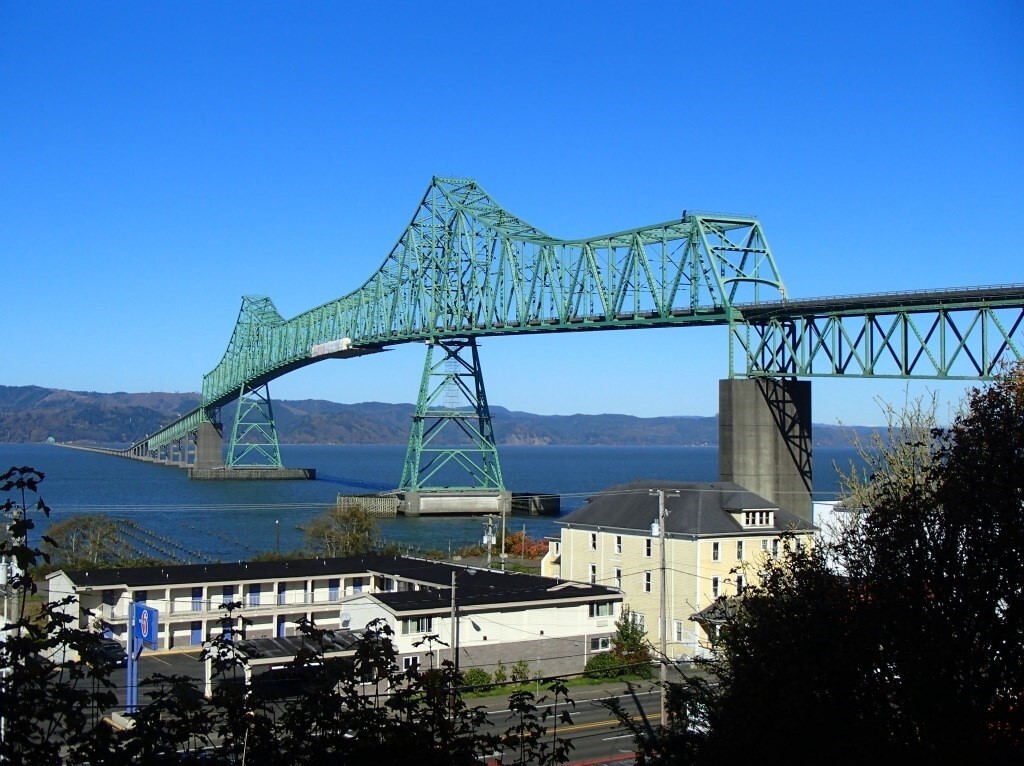 Astoria-Megler bridge during a painting project on the underside of the main truss. 