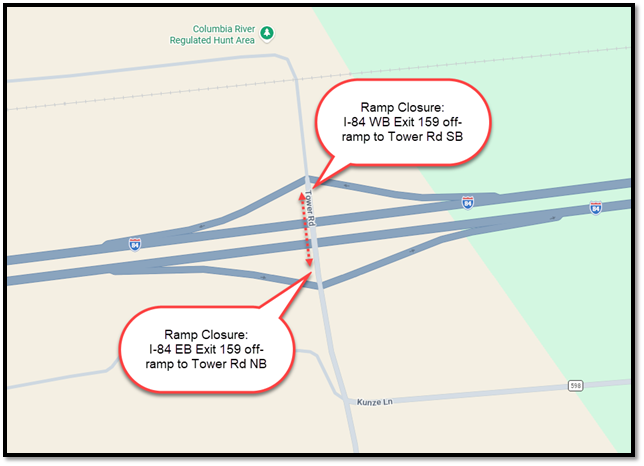 I-84 EB & WB Exit 159 off-ramps to Tower Rd NB & SB