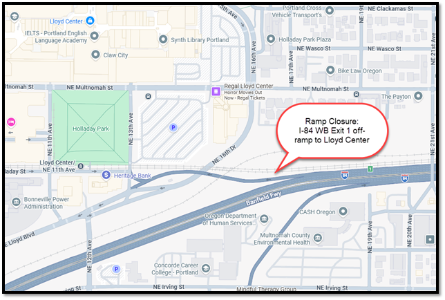 I-84 WB Exit 1 off-ramp to Lloyd Center