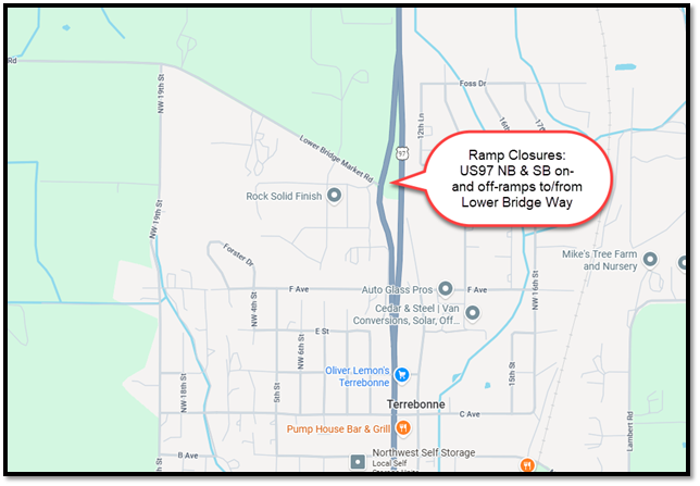 US97 NB & SB on- and off-ramps to-from Lower Bridge Way