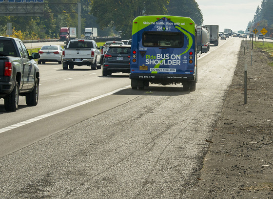 A Bus on Shoulder on Interstate 5 just south of Portland.