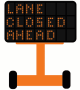Gif showing a portable message board with the text "Lane closed ahead, Use caution"