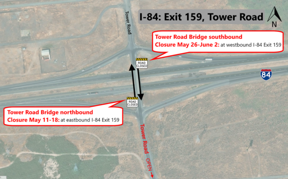 Map of Tower Road bridge closures May 11 to June 2
