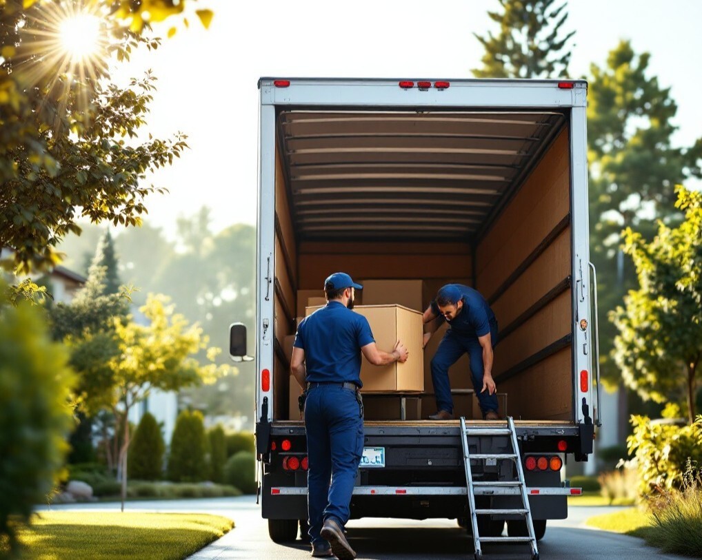 Two movers loading a moving truck