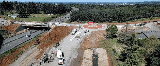 Aerial gif showing construction on the new roundabout