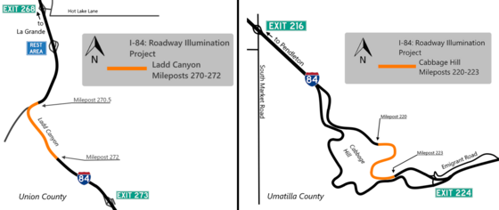 Map of locations for I-84 illumination project.
