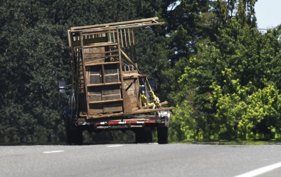 Unsecure load of pallets on a trailer