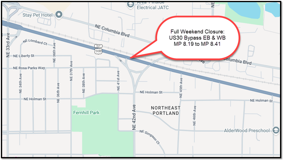 Full Weekend Closure US30 Bypass EB and WB MP 8.19 to MP 8.41