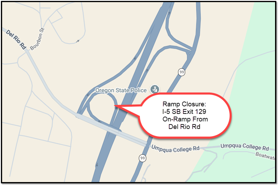 Ramp Closure for I-5 SB Exit 129 on-ramp from Del Rio Rd