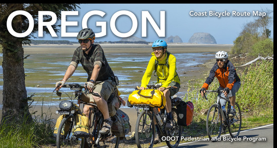 Three people on bikes representing the new Oregon Coast Route Bike Map