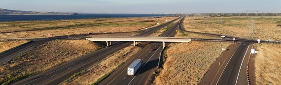 Aerial image of Tower Road bridge on I-84, Exit 159, west of Boardman