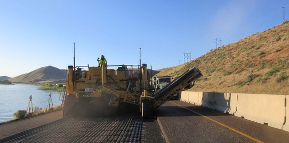 Concrete paving operations on I-84 near Huntington