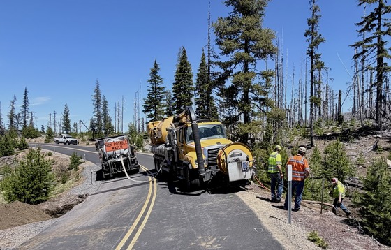 ODOT crews work to open McKenzie Pass.