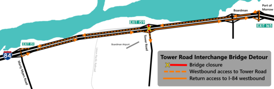 Detour map for Tower Road bridge closure