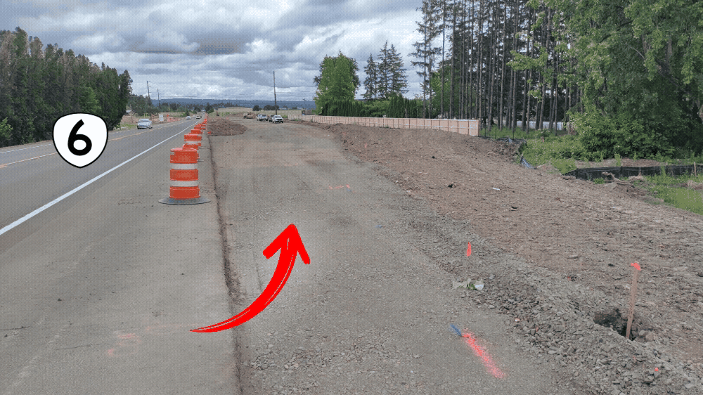 Photo showing OR 6 with the temporary diversion road