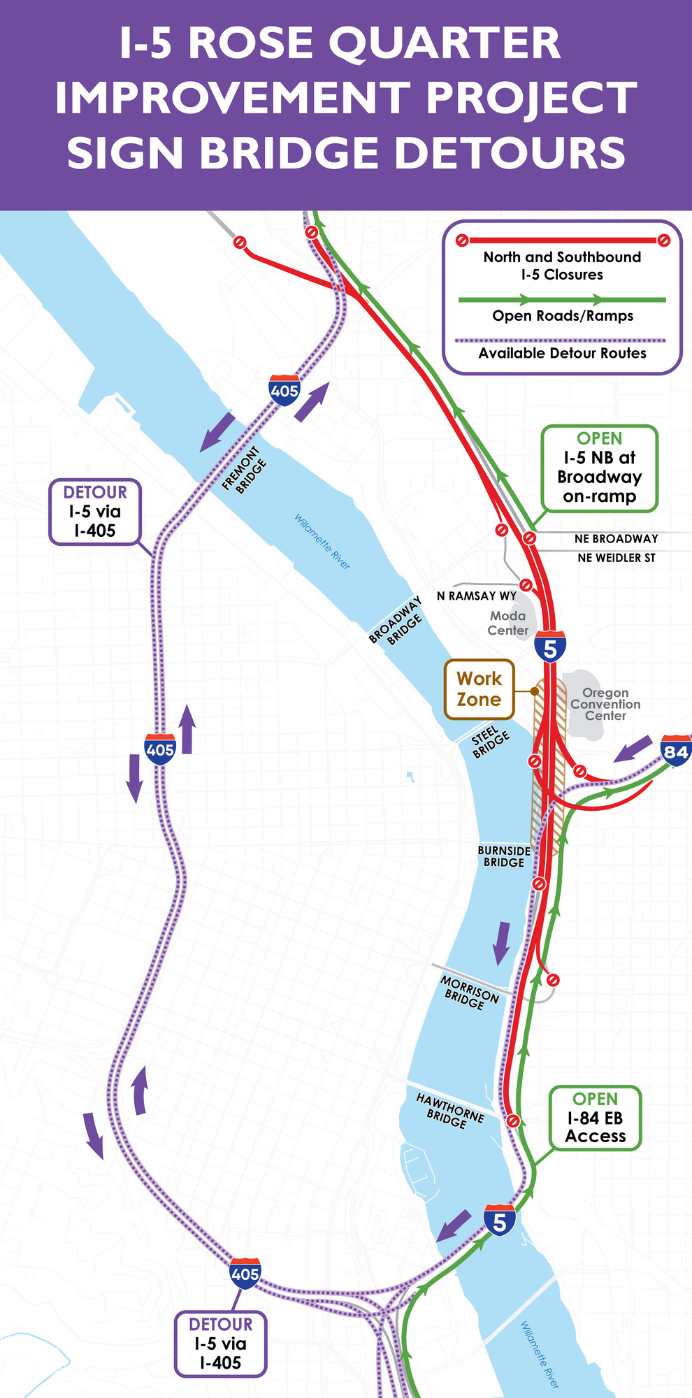 Rose Quarter Interstate 5 detour map