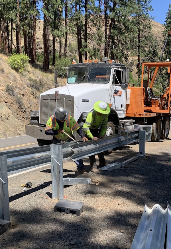 Guardrail installation on OR86 in Baker County, 2025
