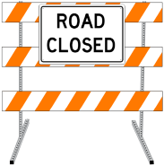 barricade with road closed sign icon