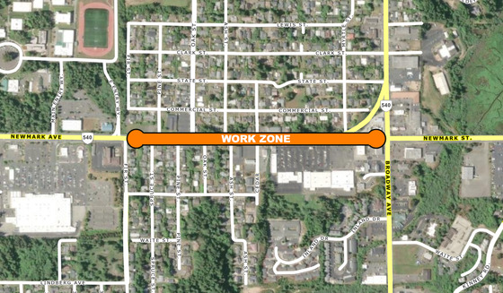 Map of Newmark fog seal work zone
