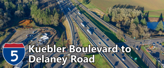 Aerial view of the I-5 Kuebler Boulevard to Delaney Road interchange 