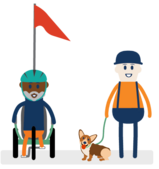 Person walking dog and person riding bike icon