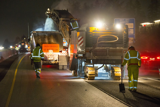 Image of night paving work. 