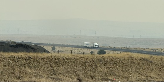 Smoke makes for challenging travel along U.S. 97 near Shaniko. 