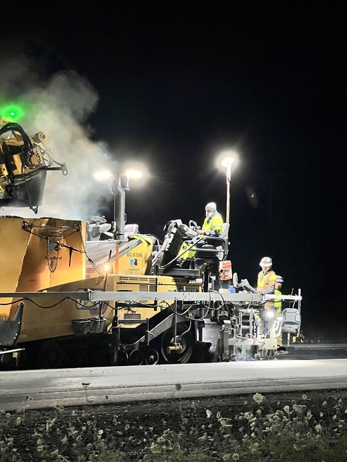 Photo of night paving operation. 