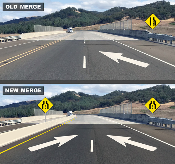 Zipper merge: Before and after