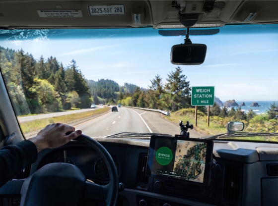 Truck driving past weigh station