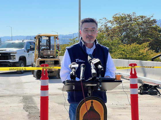 ODOT Statewide Project Delivery Manager David Kim announces planned reopening of southbound I-5 in the Rose Quarter Oct. 7, 2026.