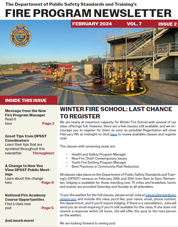 DPSST Fire Program Newsletter