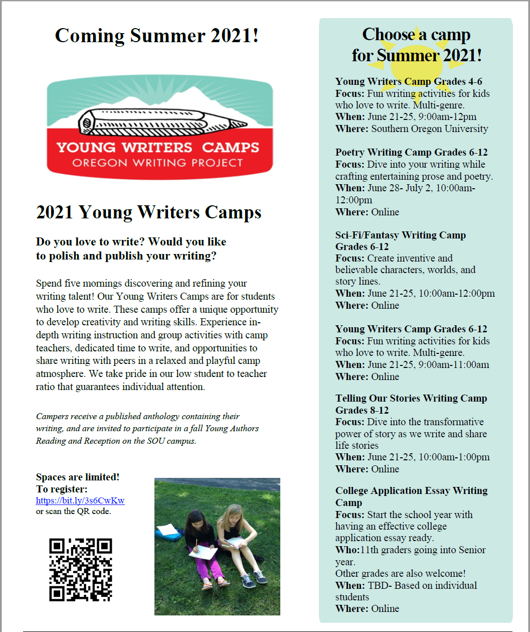 Southern Oregon University Oregon Writing Project Flyer