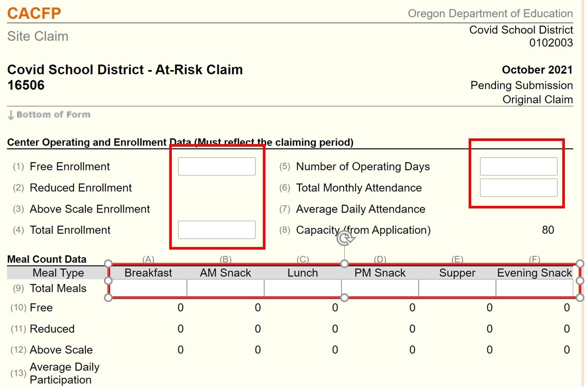 Image of CNPweb claim for Afterschool At-Risk Sites