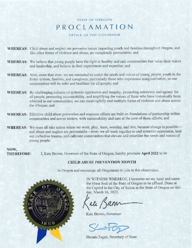 Governor's Child abuse prevention month proclamation