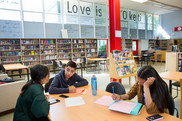 students studying in library