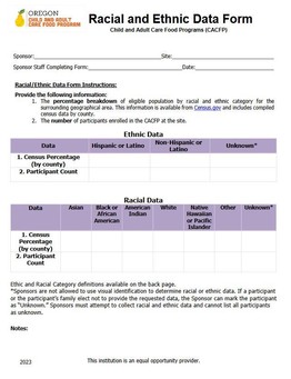 Image of form to collect racial and ethnic data