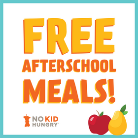 Large bold lettering in orange stating "Free Afterschool Meals!"