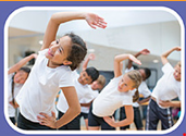 image of children stretching in a PE class