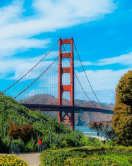 Photo of San Francisco golden bridge and green landscape 