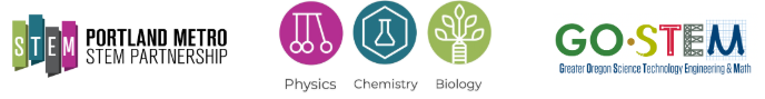 Logos for Portland Metro STEM Partnership, GO STEM, and Patterns Science