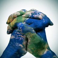 Hands painted as the globe