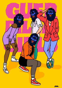 illustration of guerilla girls artists wearing gorilla masks