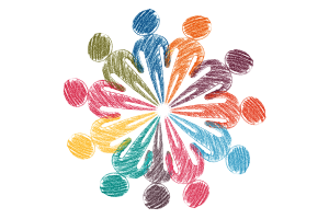 Colorful figures standing in a circle 