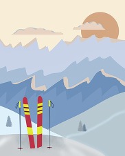 image of skis in snow in winter landscape